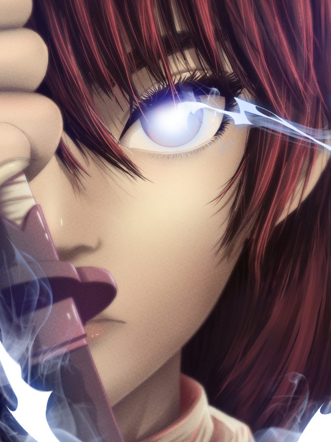 Eternal Blade game key art: a red-haired warrior with a glowing eye raises her blade